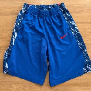 Nike Boys XL Blue Dri-FIT Basketball Shorts Brushstroke Graphic Red Swoosh Logo